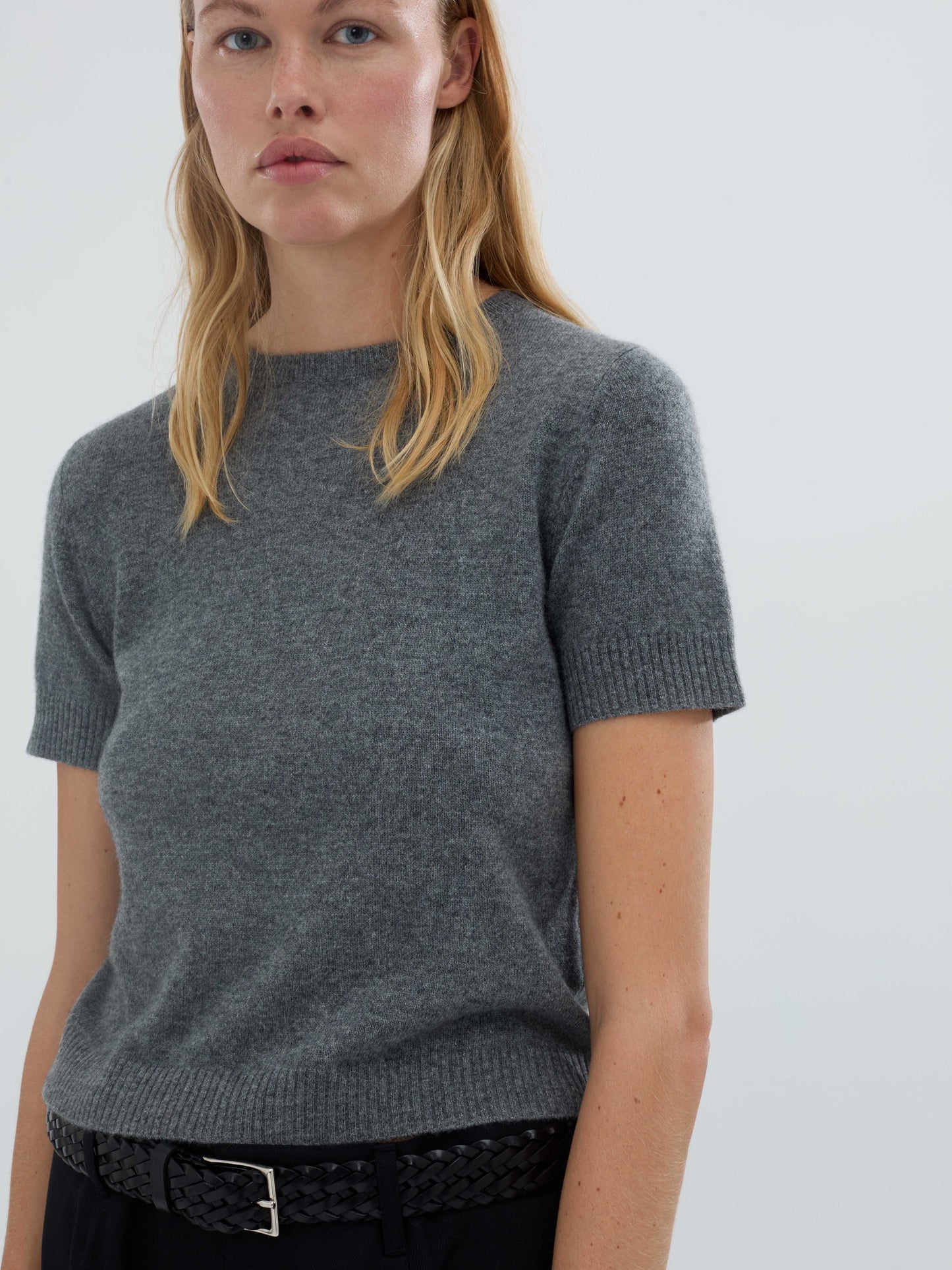 Womens Blouse short sleeve Heather Grey Cashmere